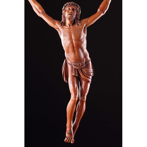 South German Carved Boxwood Devotional Figure of the Crucified Christ